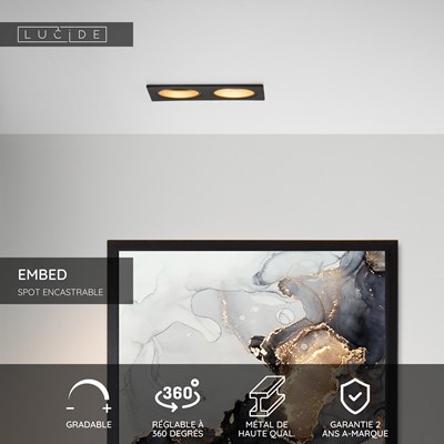Lucide EMBED - Spot encastrable - 2xGU10 - Noir